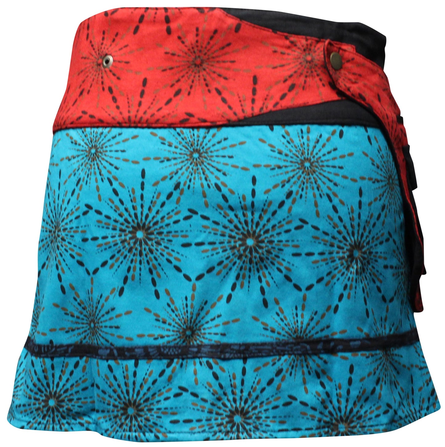Womens Reversible Both Side Wrap Round Hippy Popper Party Skirt