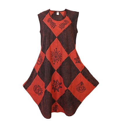 Women's Midi Boho Patchwork Print Sleeveless Hippy Festival Summer Dress
