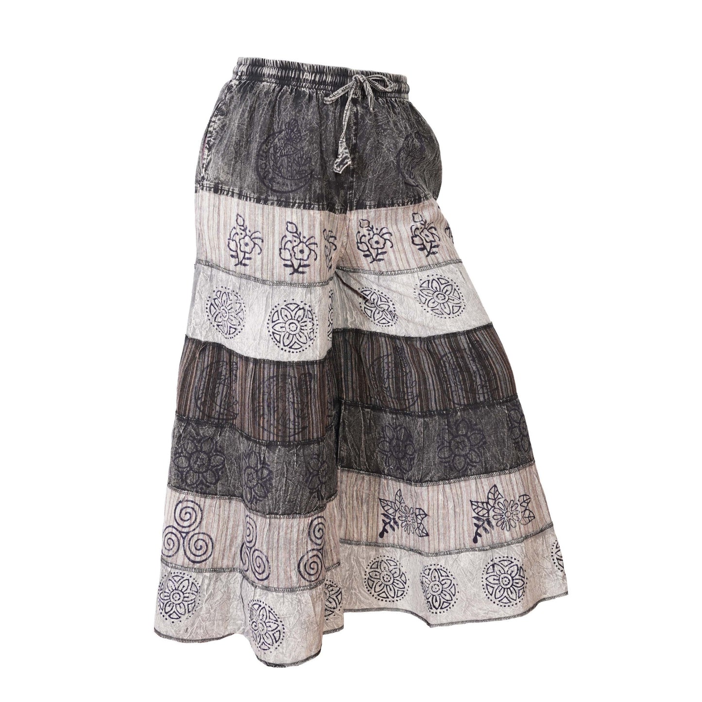 Women’s Cotton Boho Patchwork Elastic Waist Wide Drawstring Leg Palazzo Pants