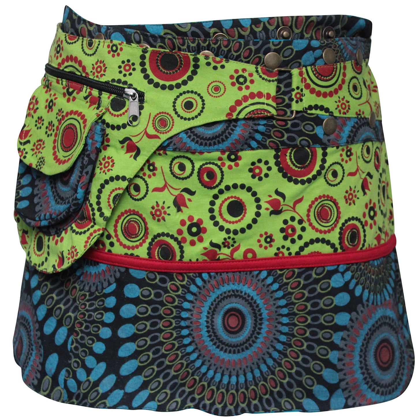 Womens Reversible Both Side Wrap Round Hippy Popper Party Skirt