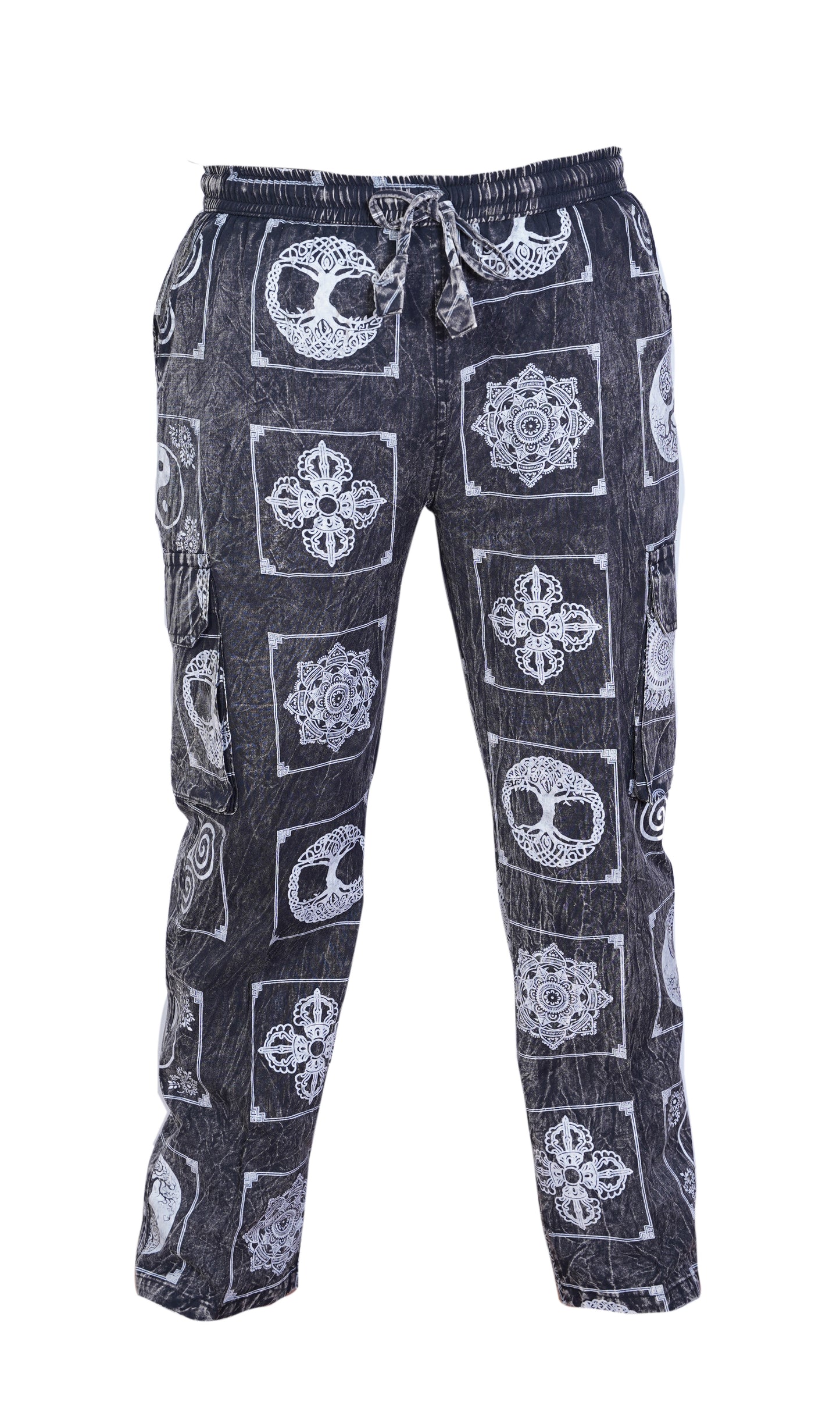Men's Boho Cotton Elastic Waist Drawstring Cargo Pants Summer Hippy Trousers