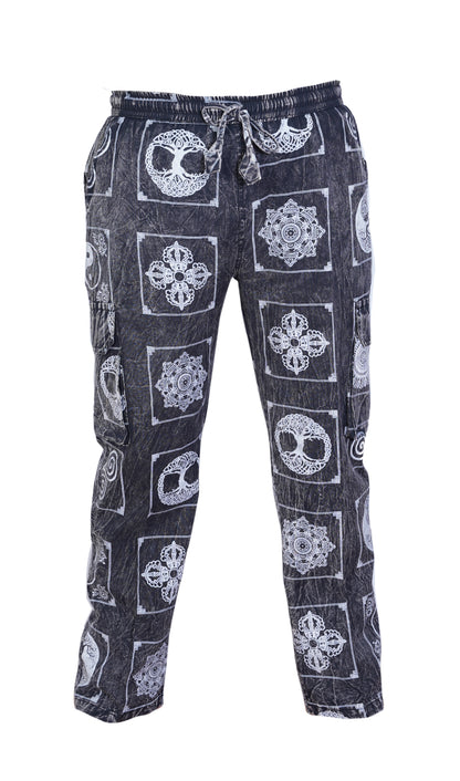 Men's Boho Cotton Elastic Waist Drawstring Cargo Pants Summer Hippy Trousers