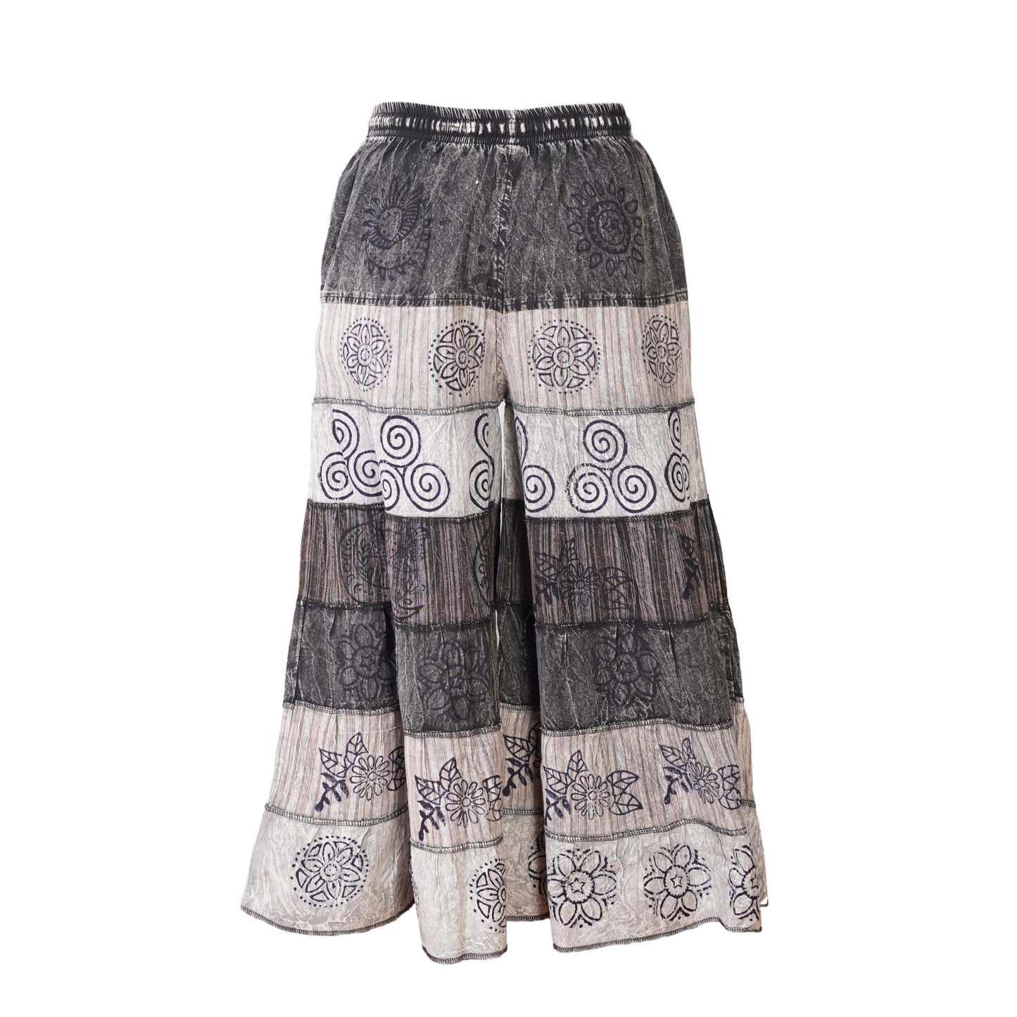 Women’s Cotton Boho Patchwork Elastic Waist Wide Drawstring Leg Palazzo Pants
