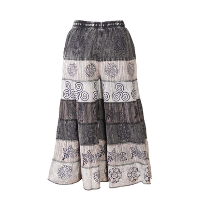 Women’s Cotton Boho Patchwork Elastic Waist Wide Drawstring Leg Palazzo Pants