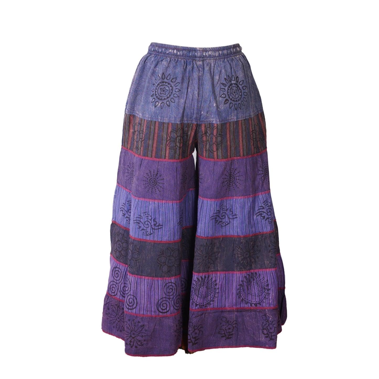 Women’s Cotton Boho Patchwork Elastic Waist Wide Drawstring Leg Palazzo Pants