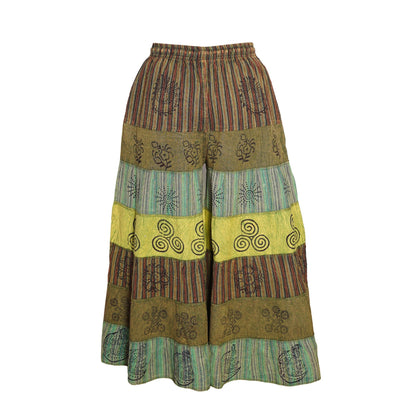 Women’s Cotton Boho Patchwork Elastic Waist Wide Drawstring Leg Palazzo Pants