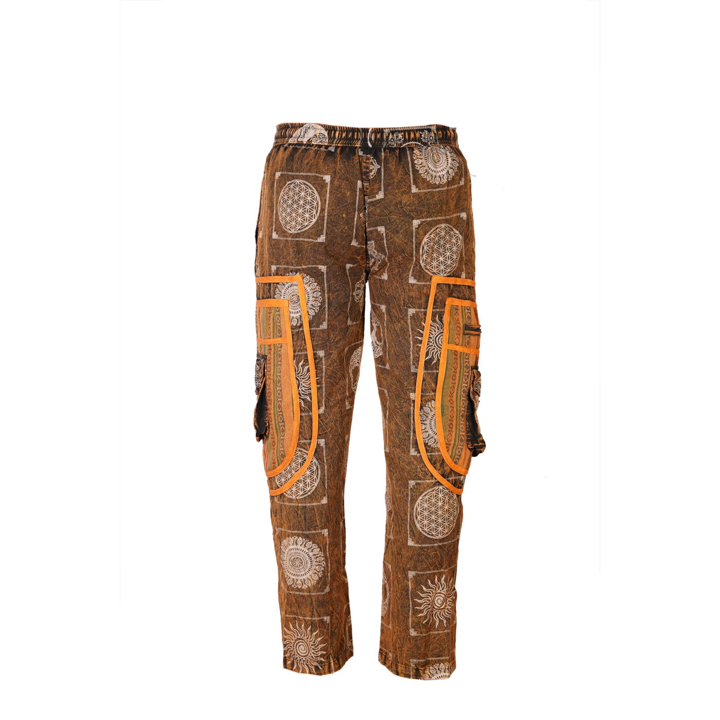Mens Patchwork Elastic Waist Hippie Trousers Ethnic Motifs Printed Festival Cargo Pants