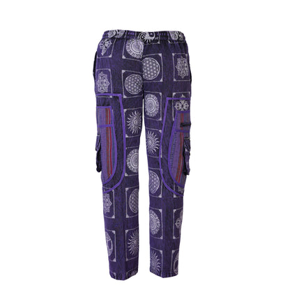 Mens Patchwork Elastic Waist Hippie Trousers Ethnic Motifs Printed Festival Cargo Pants