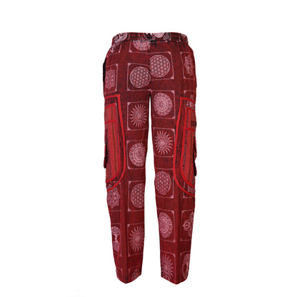 Mens Patchwork Elastic Waist Hippie Trousers Ethnic Motifs Printed Festival Cargo Pants