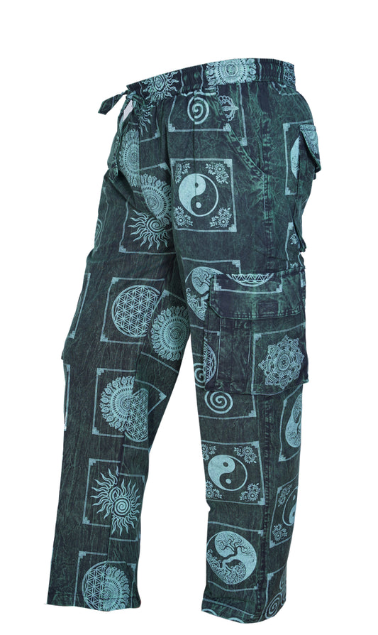 Men's Boho Cotton Elastic Waist Drawstring Cargo Pants Summer Hippy Trousers