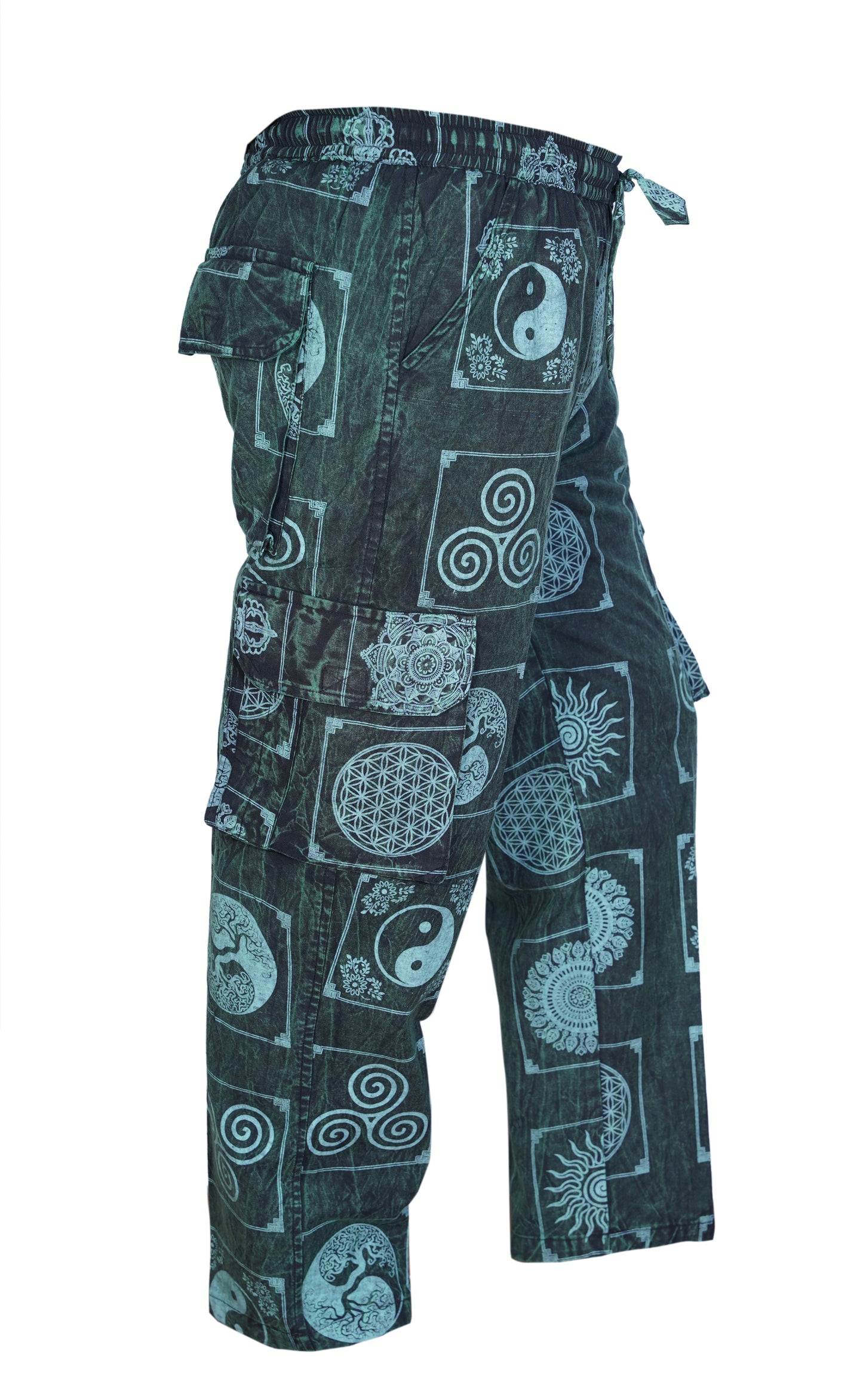 Men's Boho Cotton Elastic Waist Drawstring Cargo Pants Summer Hippy Trousers