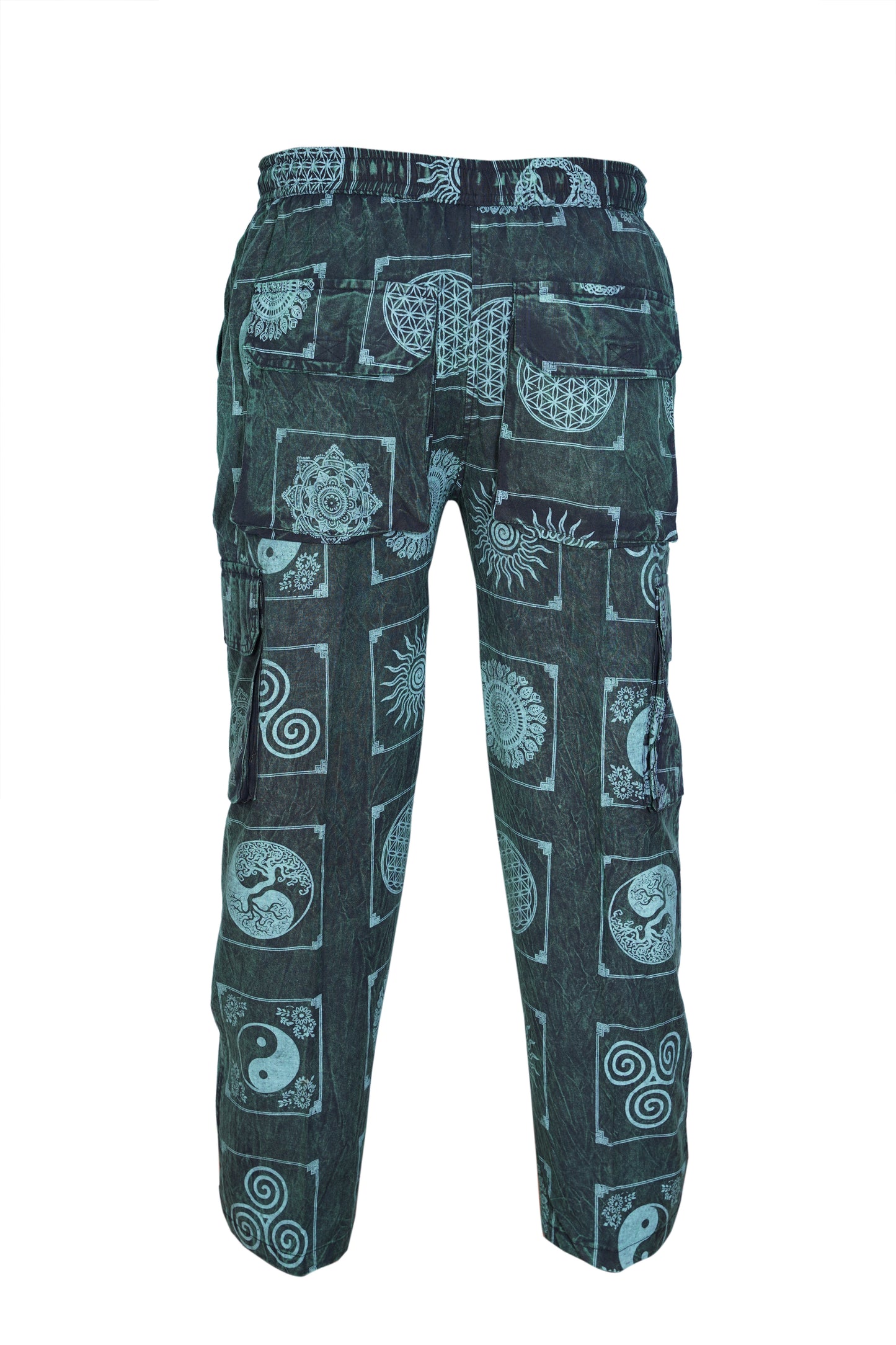 Men's Boho Cotton Elastic Waist Drawstring Cargo Pants Summer Hippy Trousers