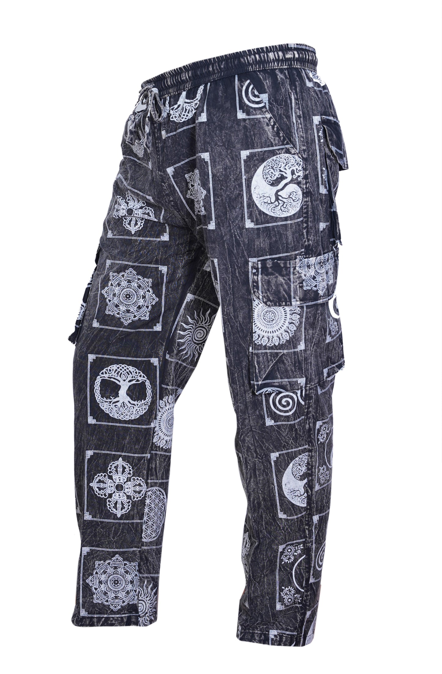 Men's Boho Cotton Elastic Waist Drawstring Cargo Pants Summer Hippy Trousers