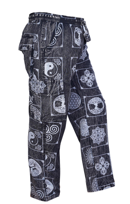 Men's Boho Cotton Elastic Waist Drawstring Cargo Pants Summer Hippy Trousers
