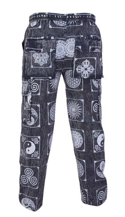 Men's Boho Cotton Elastic Waist Drawstring Cargo Pants Summer Hippy Trousers