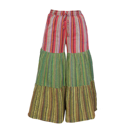 Women’s Cotton Boho Patchwork Elastic Waist Wide Drawstring Leg Palazzo Pants