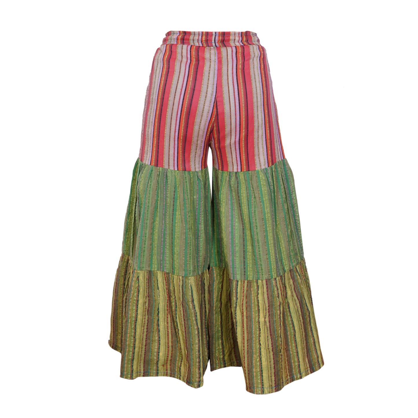Women’s Cotton Boho Patchwork Elastic Waist Wide Drawstring Leg Palazzo Pants