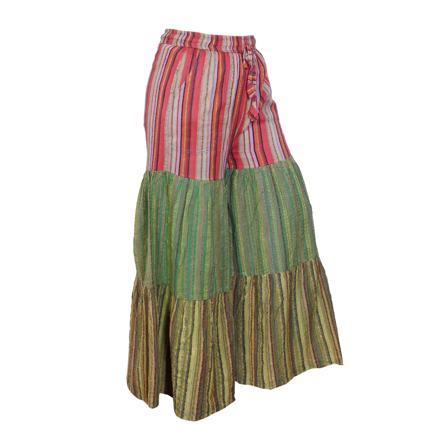 Women’s Cotton Boho Patchwork Elastic Waist Wide Drawstring Leg Palazzo Pants