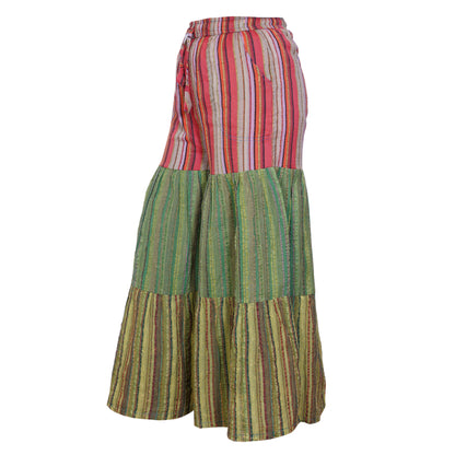Women’s Cotton Boho Patchwork Elastic Waist Wide Drawstring Leg Palazzo Pants