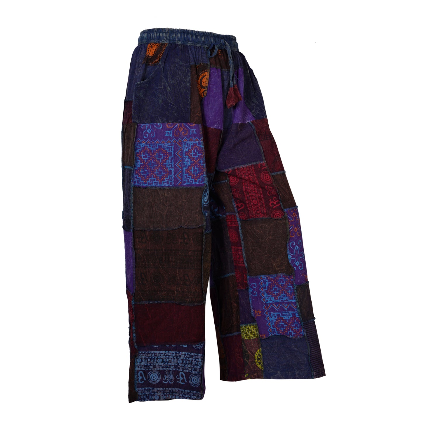 Women's Elastic Waist Boho Floral Patchwork Festival Hippy Cotton Wide Leg Trousers