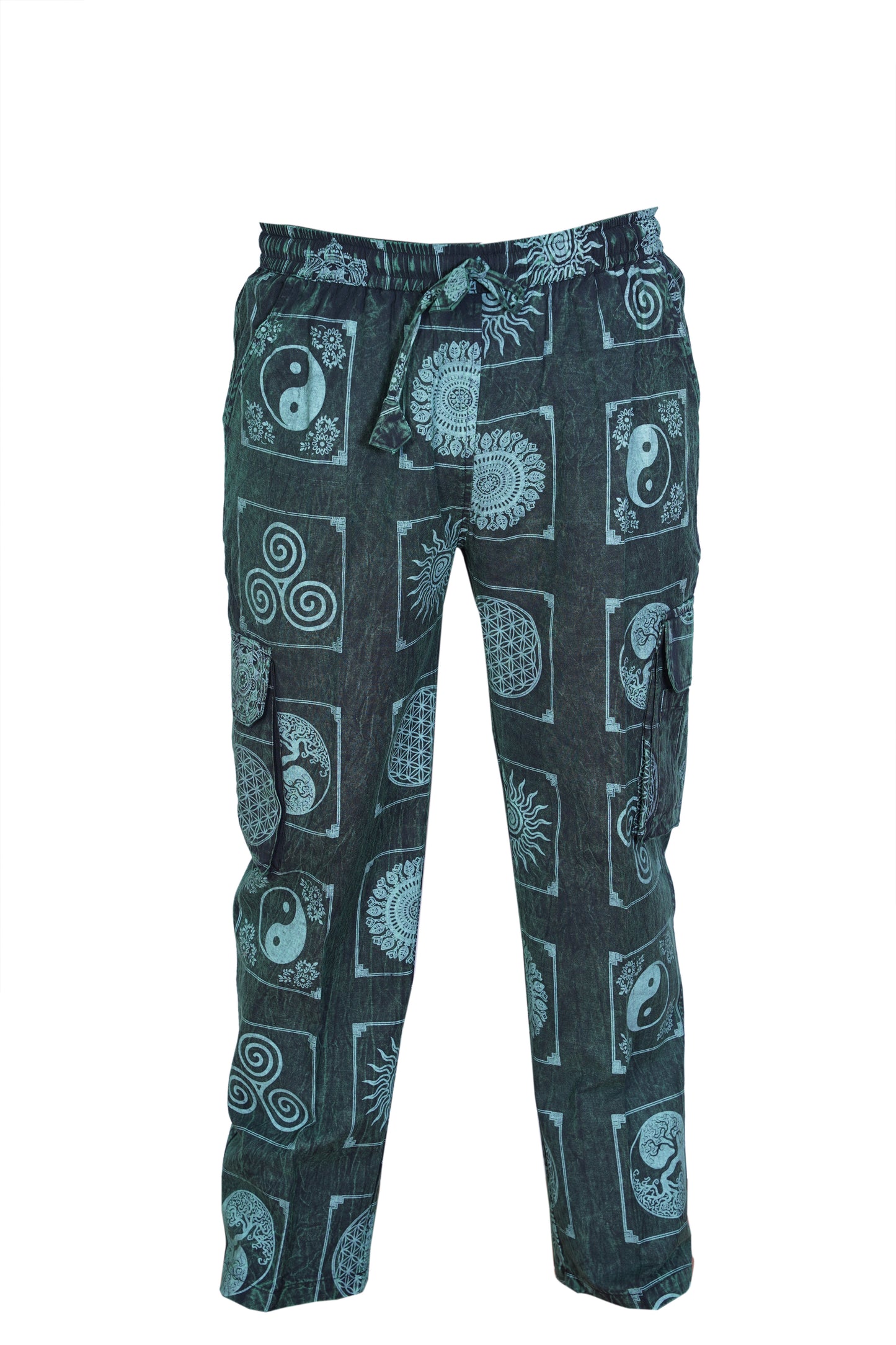 Men's Boho Cotton Elastic Waist Drawstring Cargo Pants Summer Hippy Trousers