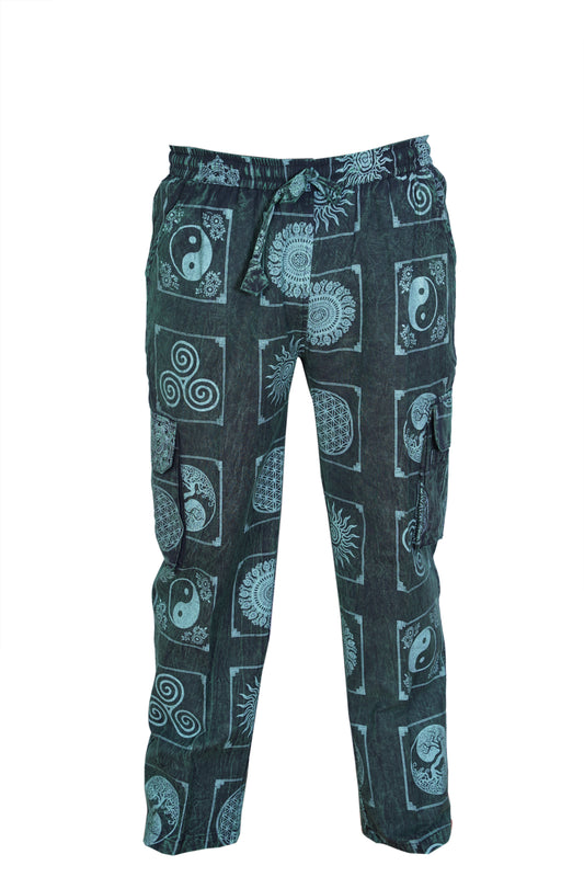 Men's Boho Cotton Elastic Waist Drawstring Cargo Pants Summer Hippy Trousers