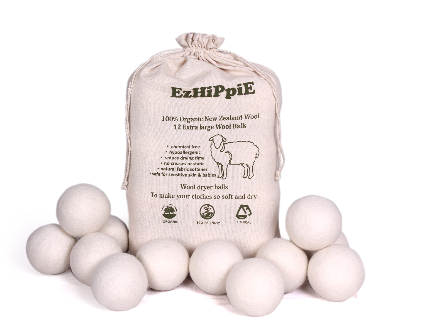 Wool Dryer Balls - 1000+ Loads - Pure Organic Wool - Reusable Natural Fabric Softener Perfect with Essential Oils, Reduce Clothing Static and Wrinkles