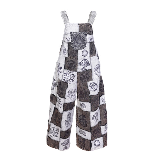 Women's Bohemian Floral Cotton Summer Jumpsuits Patchwork Hippie Festival Dungarees