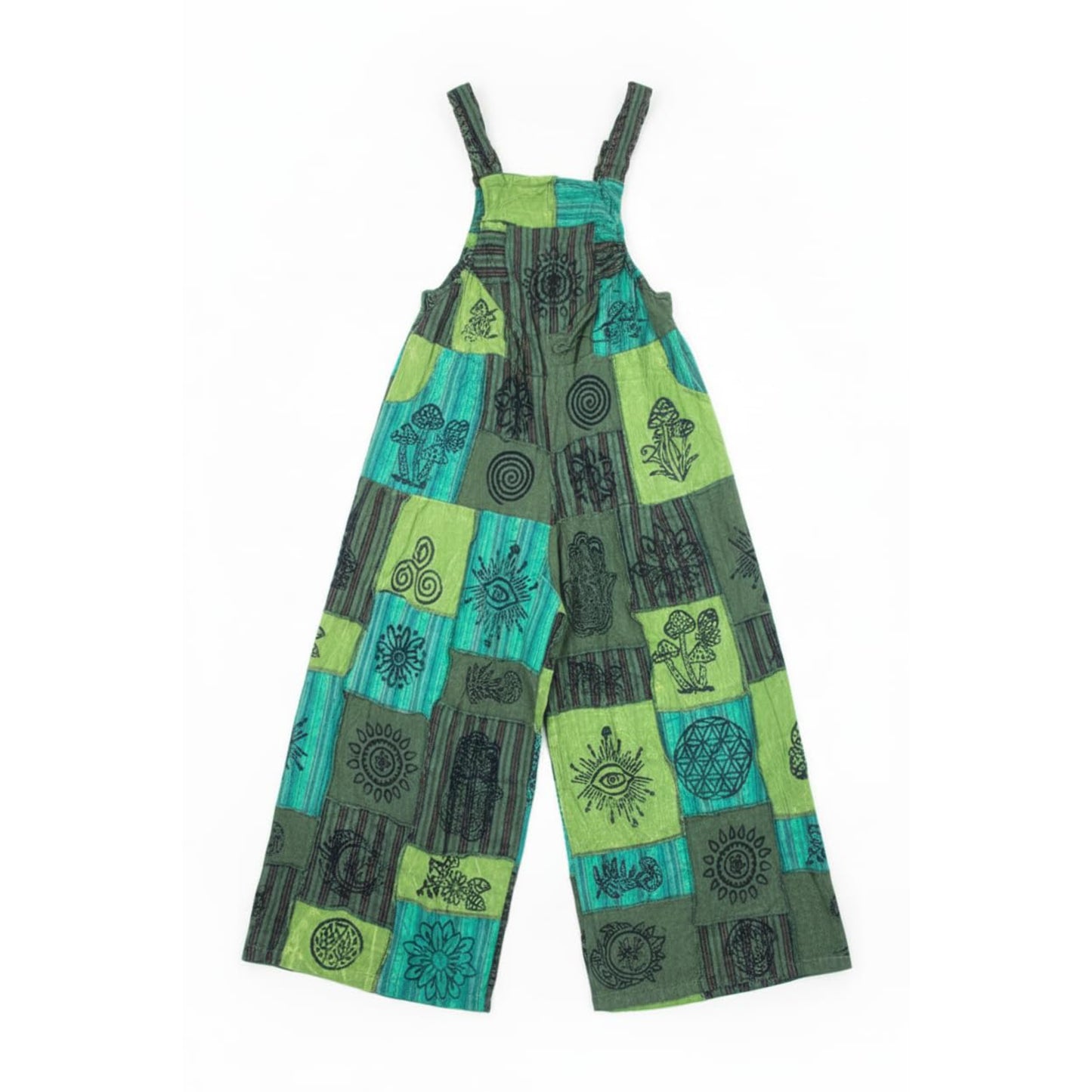 Women's Bohemian Floral Cotton Summer Jumpsuits Patchwork Hippie Festival Dungarees
