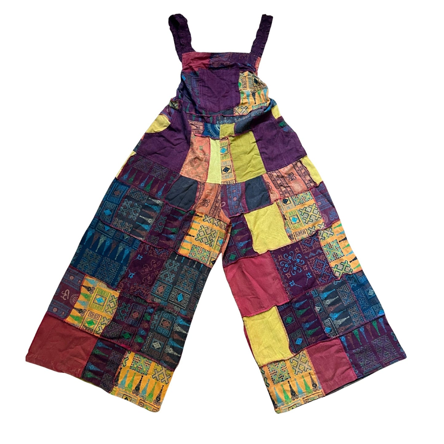 Women's Bohemian Floral Cotton Summer Jumpsuits Patchwork Hippie Festival Dungarees