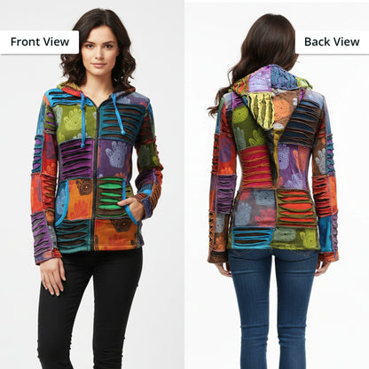 Women's Henna Hand Pixie Hippie Rib Comfort Hoodie â?? Boho Zip-Up Hoodie for Women