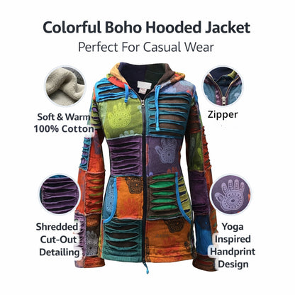 Women's Henna Hand Pixie Hippie Rib Comfort Hoodie â?? Boho Zip-Up Hoodie for Women