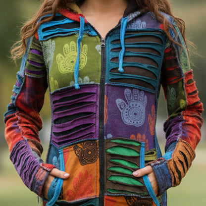 Women's Henna Hand Pixie Hippie Rib Comfort Hoodie â?? Boho Zip-Up Hoodie for Women