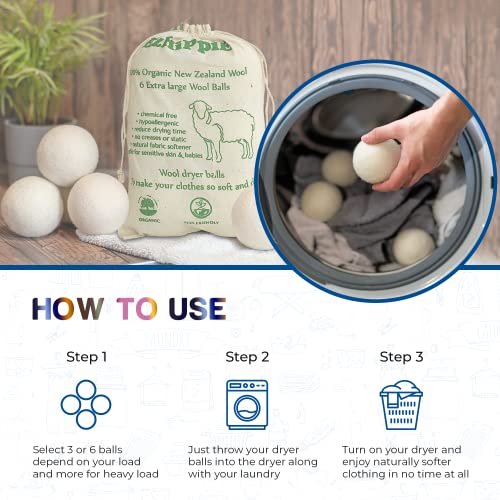Wool Dryer Balls - 1000+ Loads - Pure Organic Wool - Reusable Natural Fabric Softener Perfect with Essential Oils, Reduce Clothing Static and Wrinkles