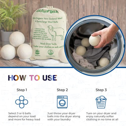 Wool Dryer Balls - 1000+ Loads - Pure Organic Wool - Reusable Natural Fabric Softener Perfect with Essential Oils, Reduce Clothing Static and Wrinkles