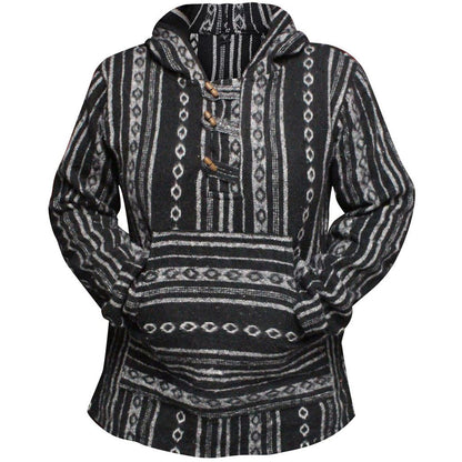 Women's Boho Baja Full Sleeve Sweatshirt Pullover Striped Hippie Cotton Hoodie