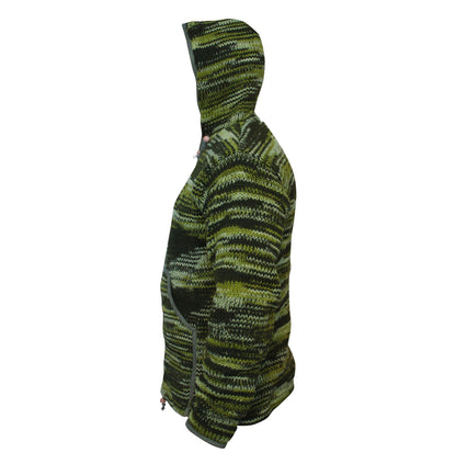 Tie Dye Hooded Wool Jacket, Fleece Lined Long Sleeve Full Zip Hoodie Hippie Sweater for Men