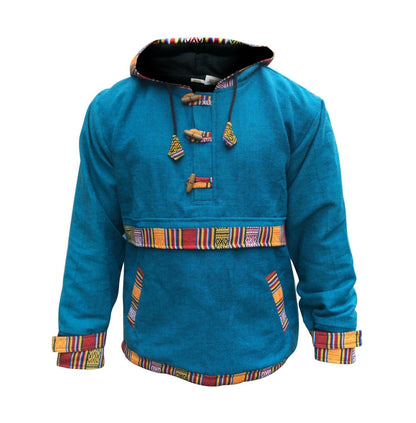 Men and Women Hippie Cotton Grunge Bordered Pullover Lined Full Fleece Jacket