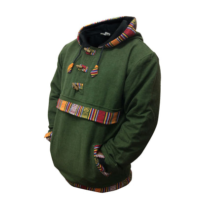 Men and Women Hippie Cotton Grunge Bordered Pullover Lined Full Fleece Jacket