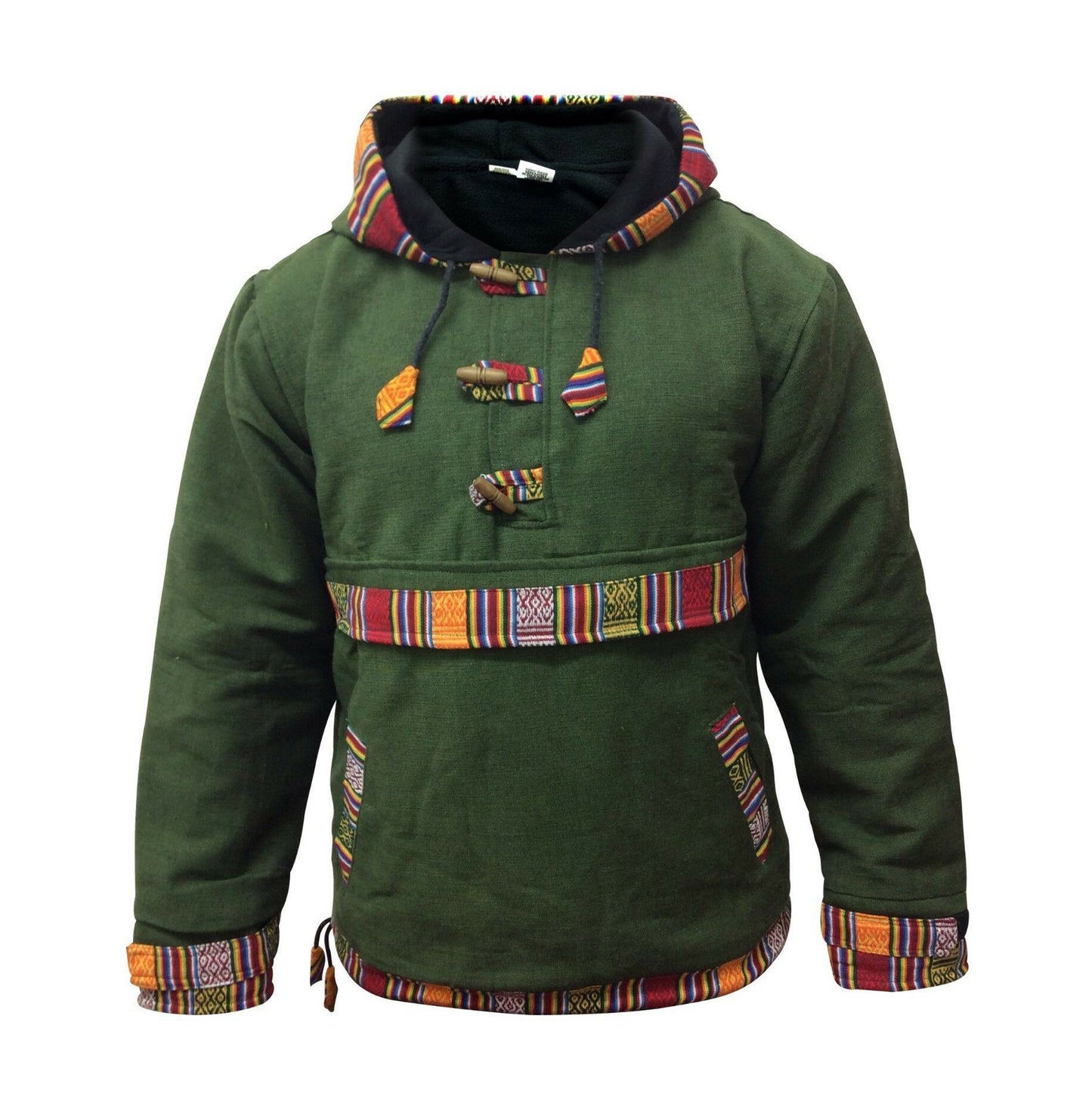 Men and Women Hippie Cotton Grunge Bordered Pullover Lined Full Fleece Jacket