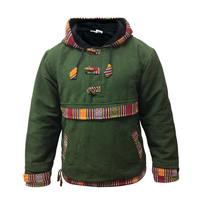 Men and Women Hippie Cotton Grunge Bordered Pullover Lined Full Fleece Jacket