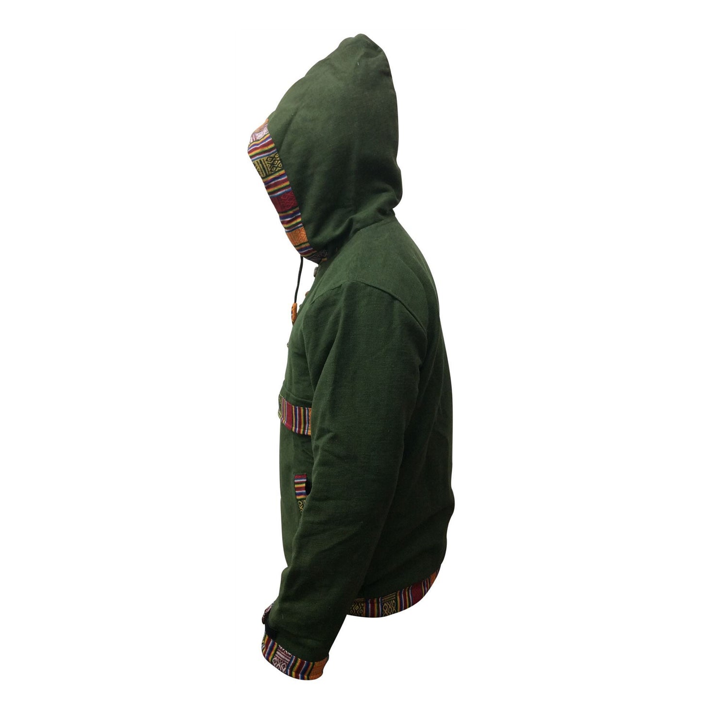 Men and Women Hippie Cotton Grunge Bordered Pullover Lined Full Fleece Jacket