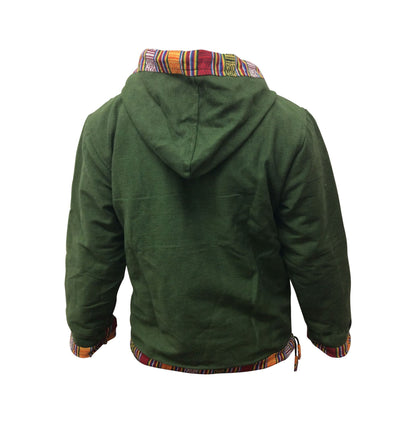 Men and Women Hippie Cotton Grunge Bordered Pullover Lined Full Fleece Jacket