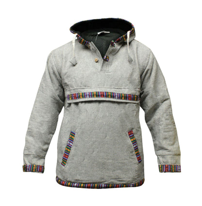 Men and Women Hippie Cotton Grunge Bordered Pullover Lined Full Fleece Jacket