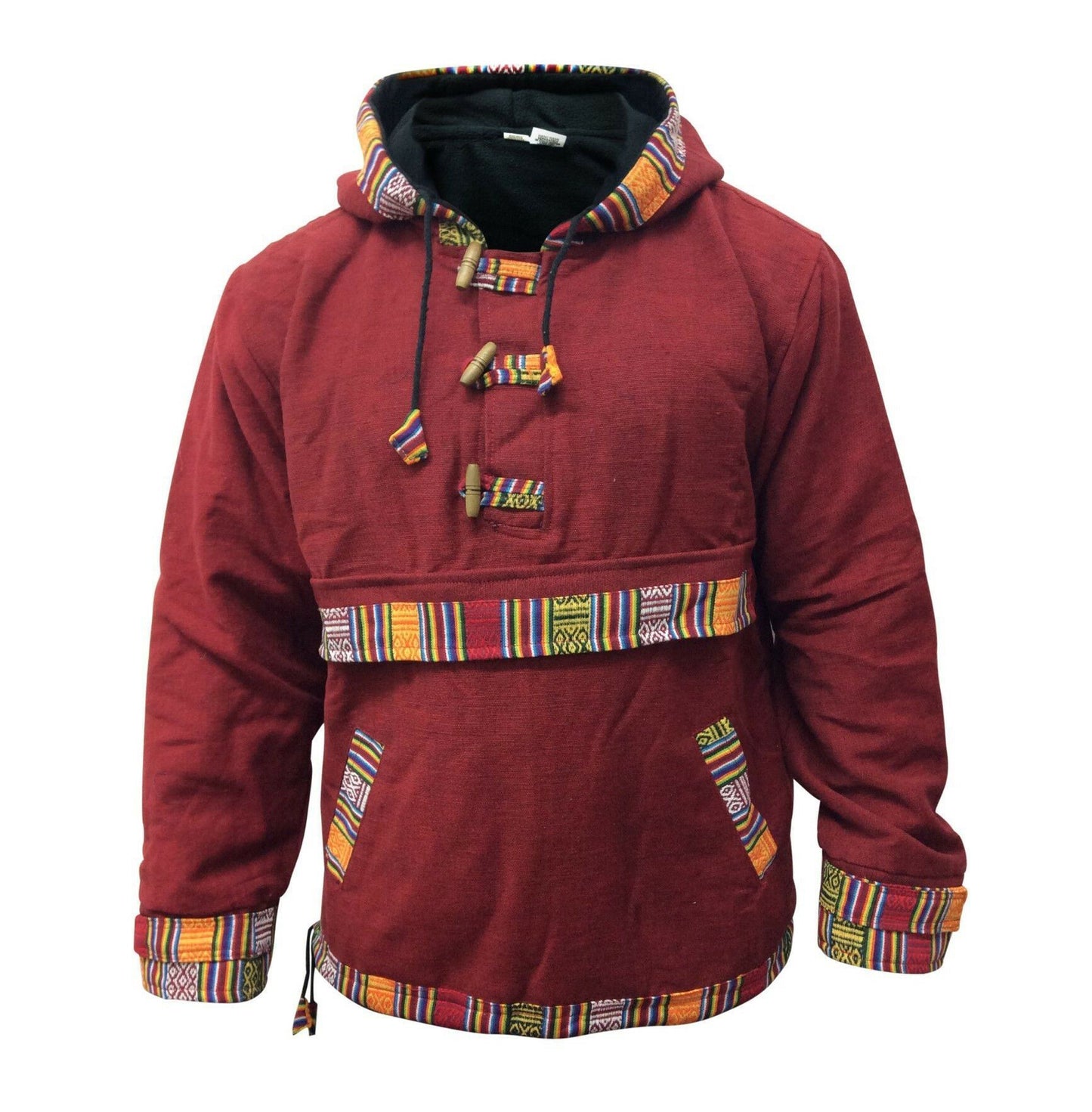 Men and Women Hippie Cotton Grunge Bordered Pullover Lined Full Fleece Jacket