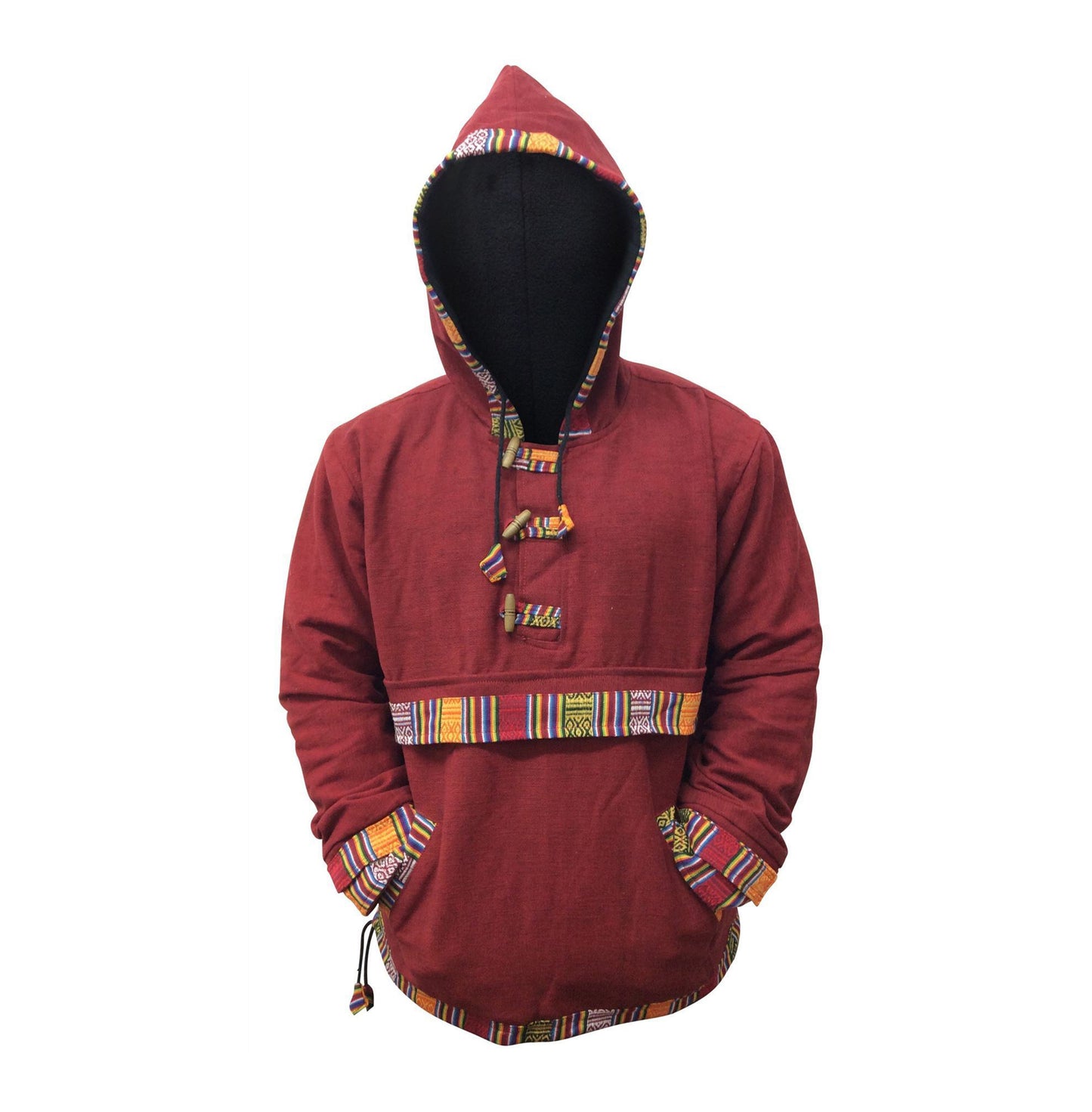 Men and Women Hippie Cotton Grunge Bordered Pullover Lined Full Fleece Jacket