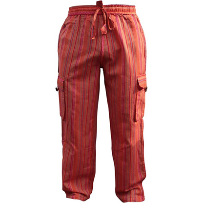Men Stripes Wide Leg Hippie Multicolour Boho Festival Cargo Trousers, Casual Combat Pants