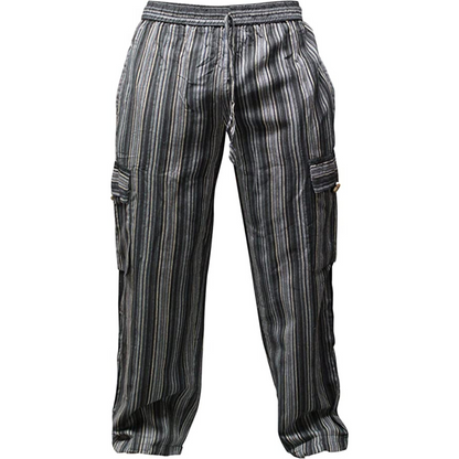 Men Stripes Wide Leg Hippie Multicolour Boho Festival Cargo Trousers, Casual Combat Pants