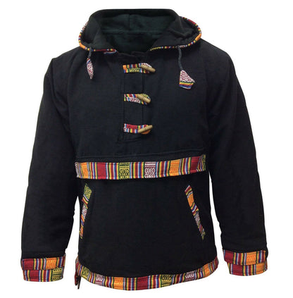 Men and Women Hippie Cotton Grunge Bordered Pullover Lined Full Fleece Jacket