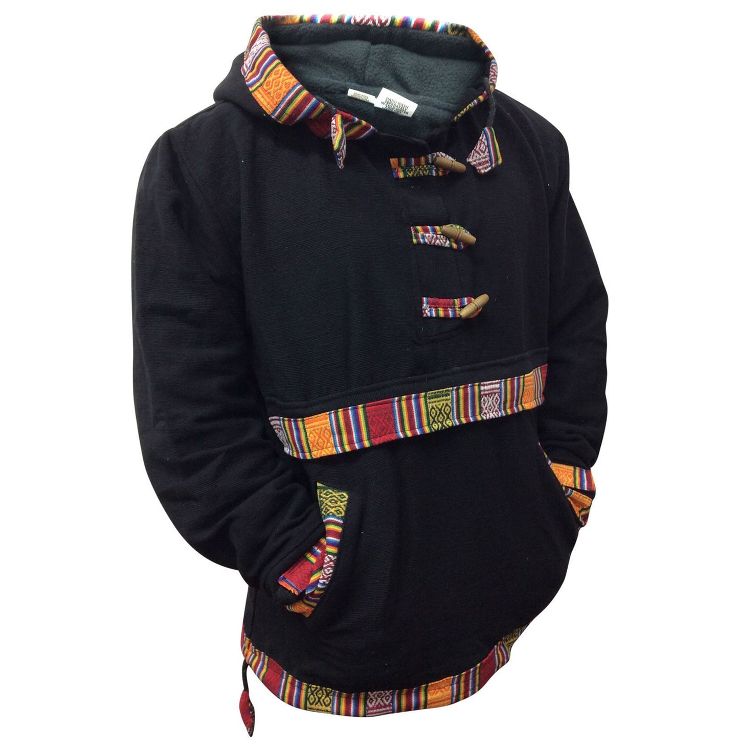 Men and Women Hippie Cotton Grunge Bordered Pullover Lined Full Fleece Jacket